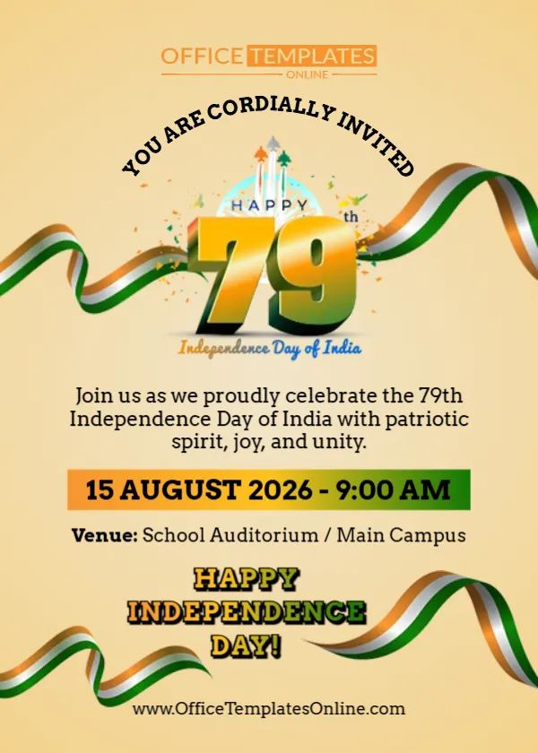 Editable School Independence Day Invitation Card Template