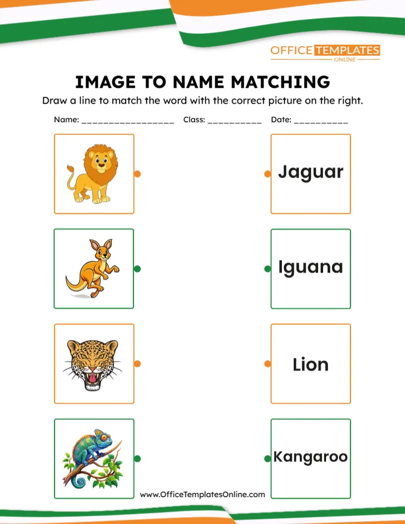 Image to Name Matching Student Activity Worksheet Template