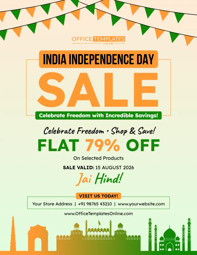 Editable Indian Independence Day Sale Flyer Template for 15 August