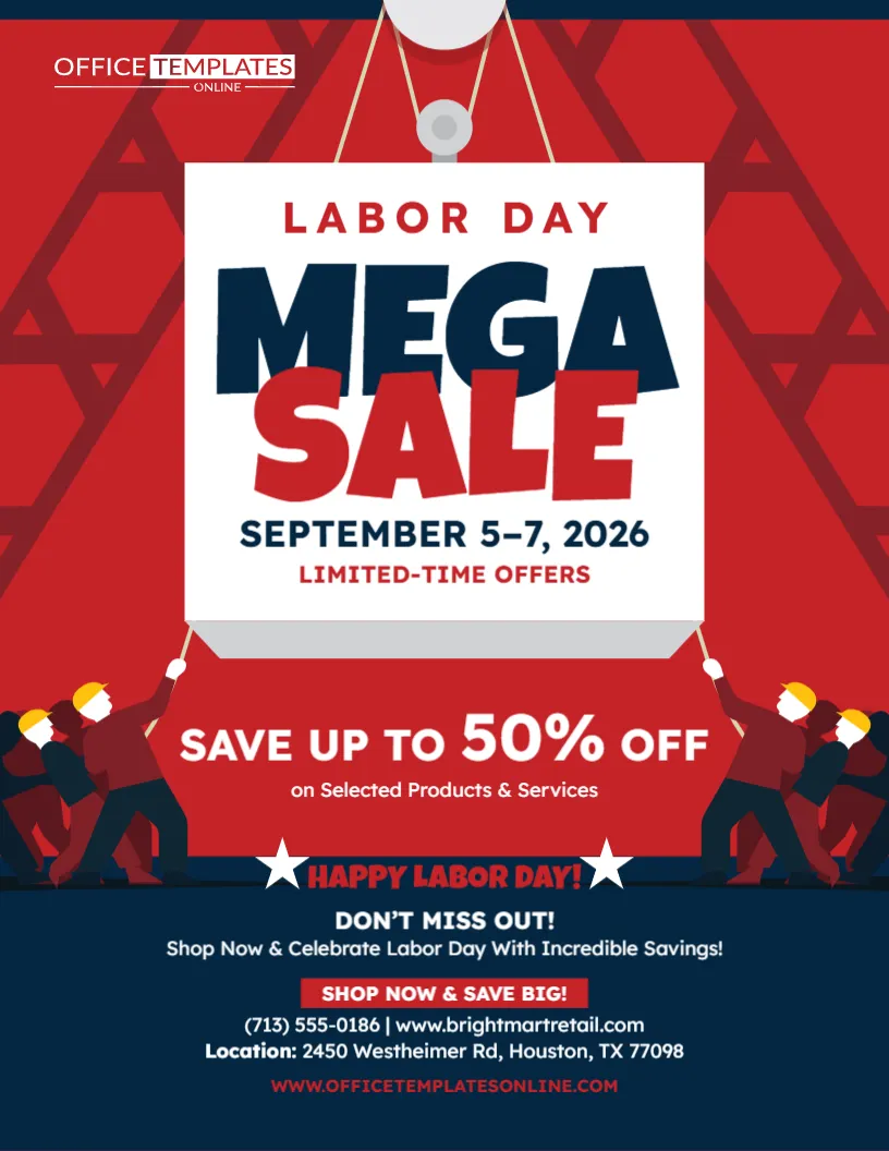 Labor Day Mega Sale Flyer Template – Free Online Customization
