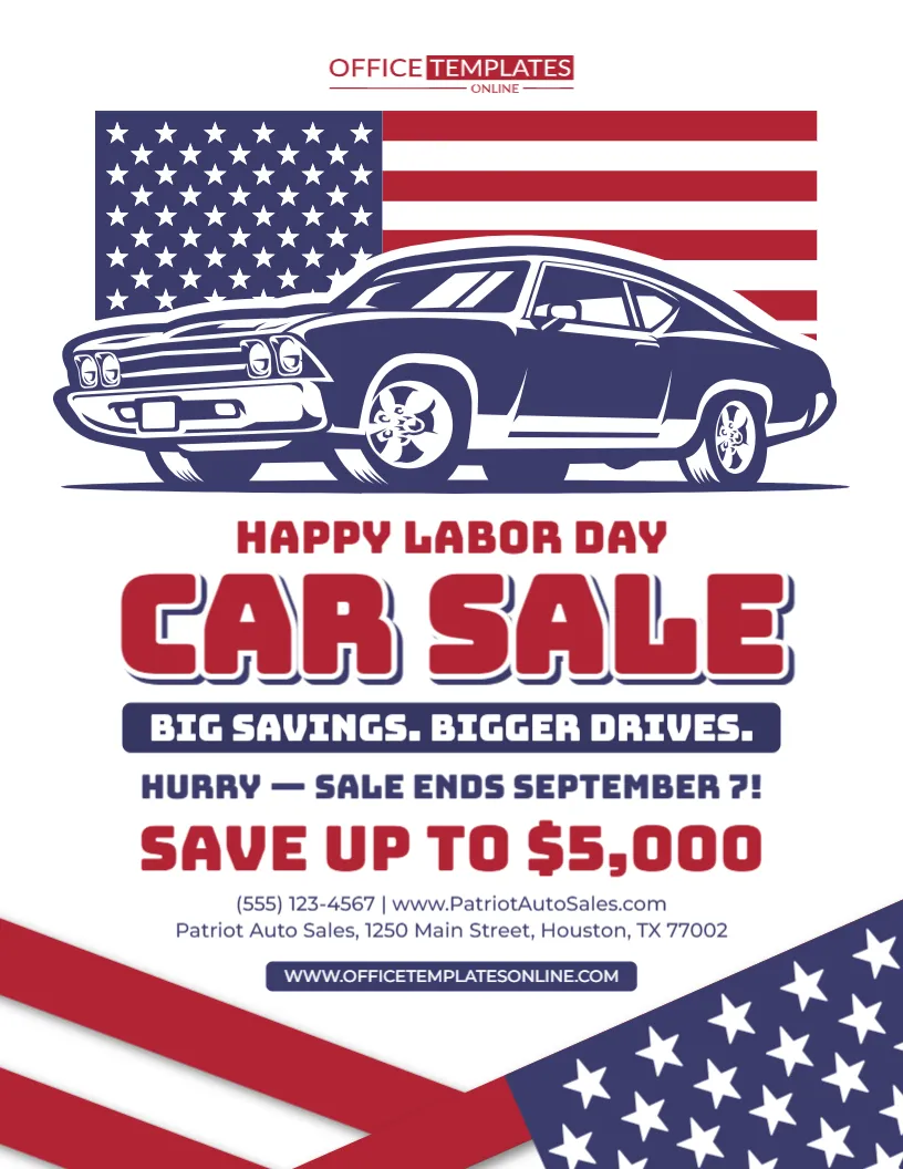 Labor Day Car Sale Flyer Template – Customize Online Free
