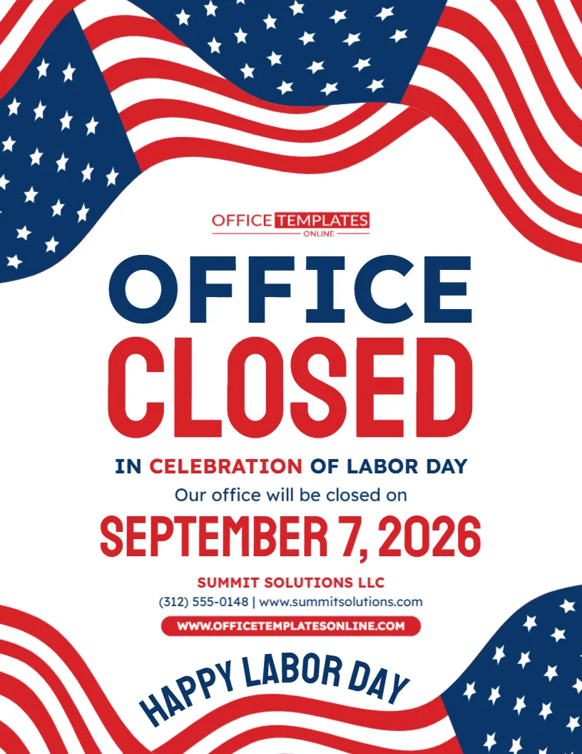 Labor Day Office Closed Sign Template