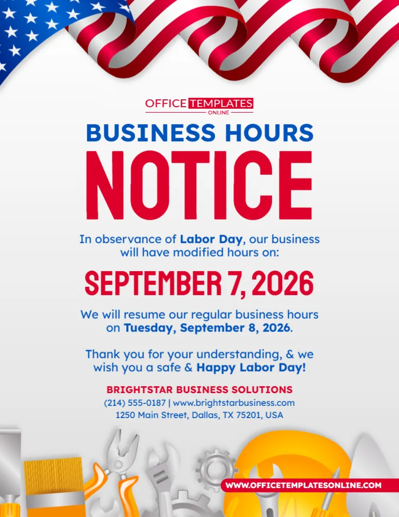 Labor Day Business Hours Notice Template