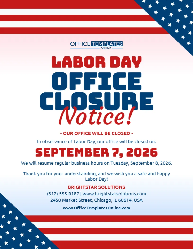 Labor Day Office Closure Notice Template