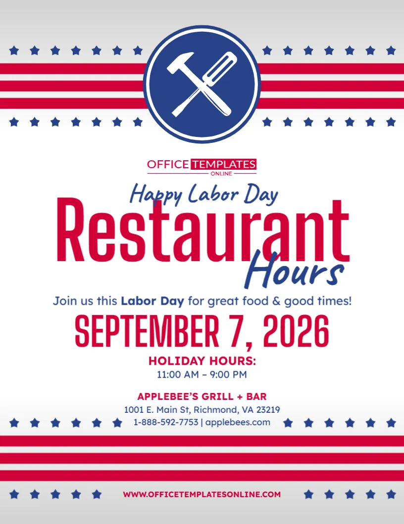 Labor Day Restaurant Hours Template