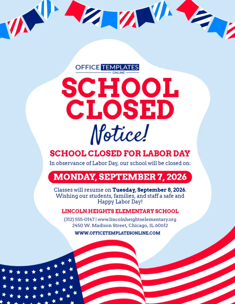 Labor Day School Closed Notice Template