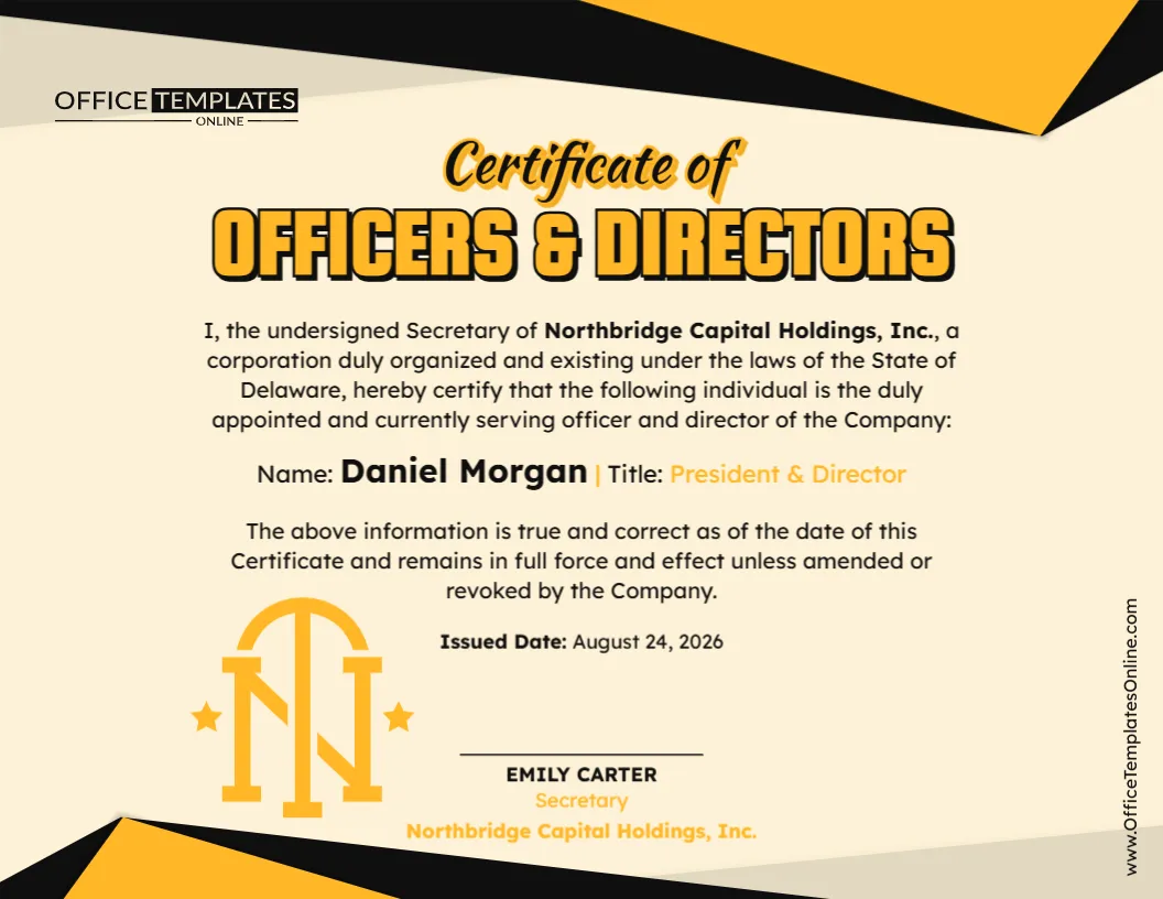 Officers and Directors Combined Certificate Template