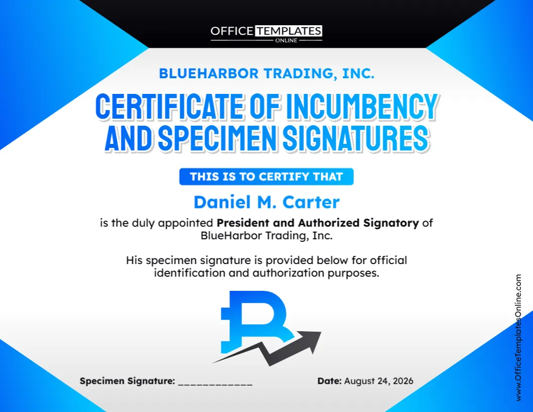 Certificate of Incumbency with Specimen Signatures Template