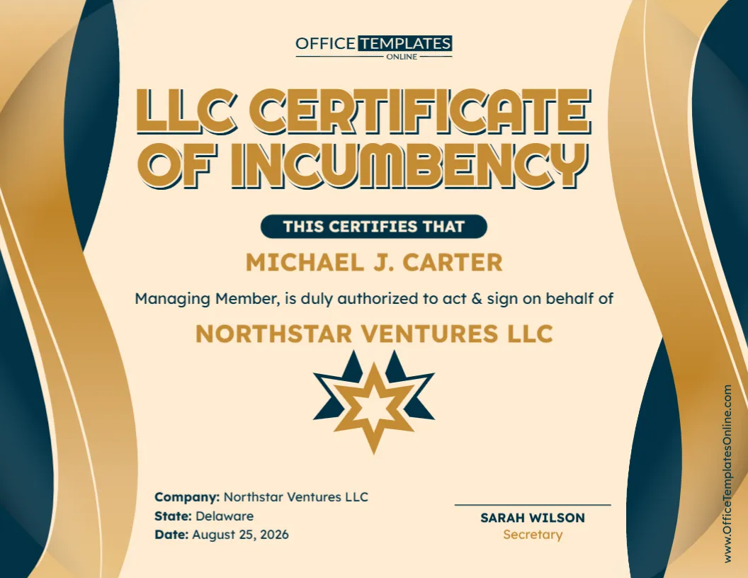 LLC Certificate of Incumbency Template