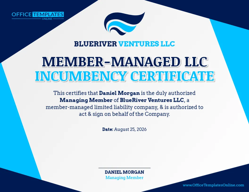 Member-Managed LLC Incumbency Certificate Template
