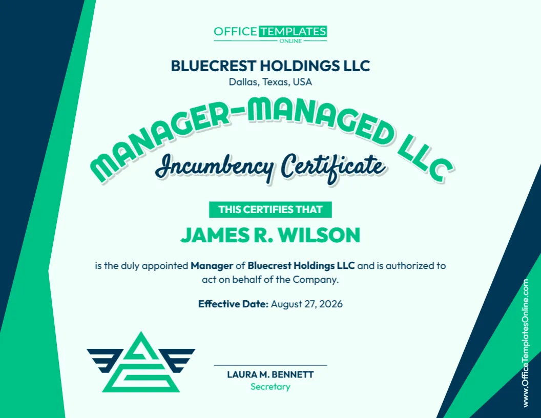Manager-Managed LLC Incumbency Certificate Template