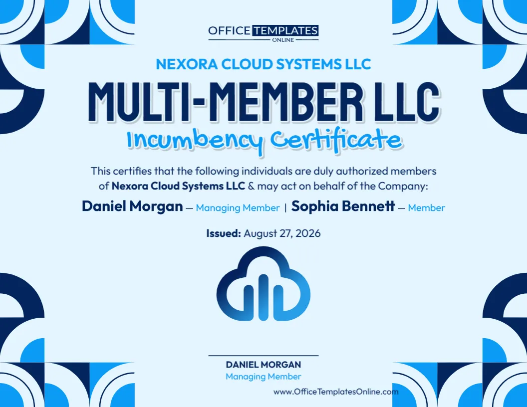 Multi-Member LLC Incumbency Certificate Template