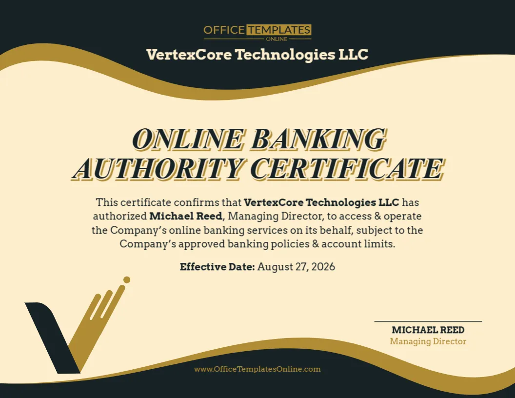 Online Banking Authority Certificate Template