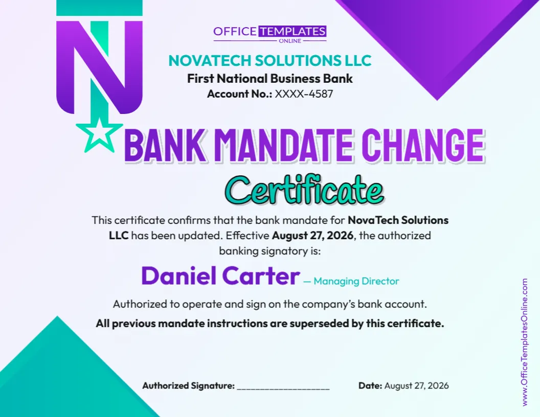 Bank Mandate Change Certificate Template