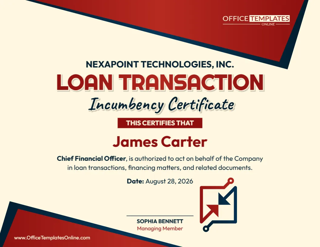 Loan Transaction Incumbency Certificate Template