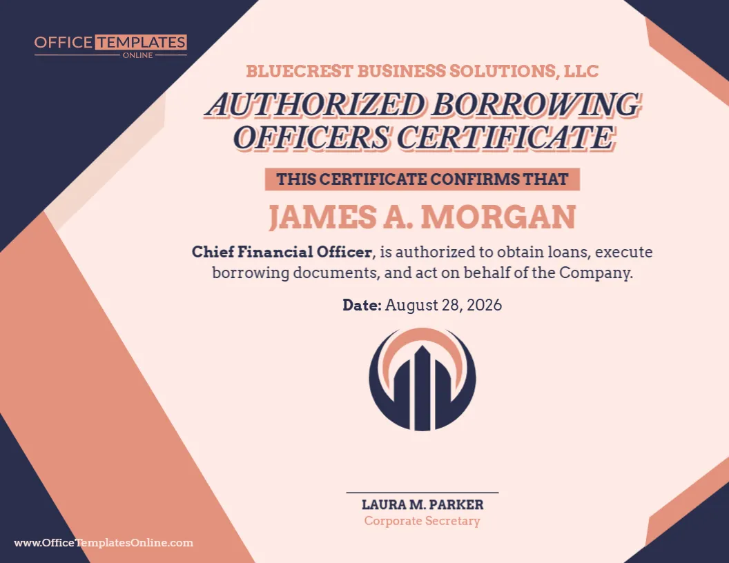 Authorized Borrowing Officers Certificate Template