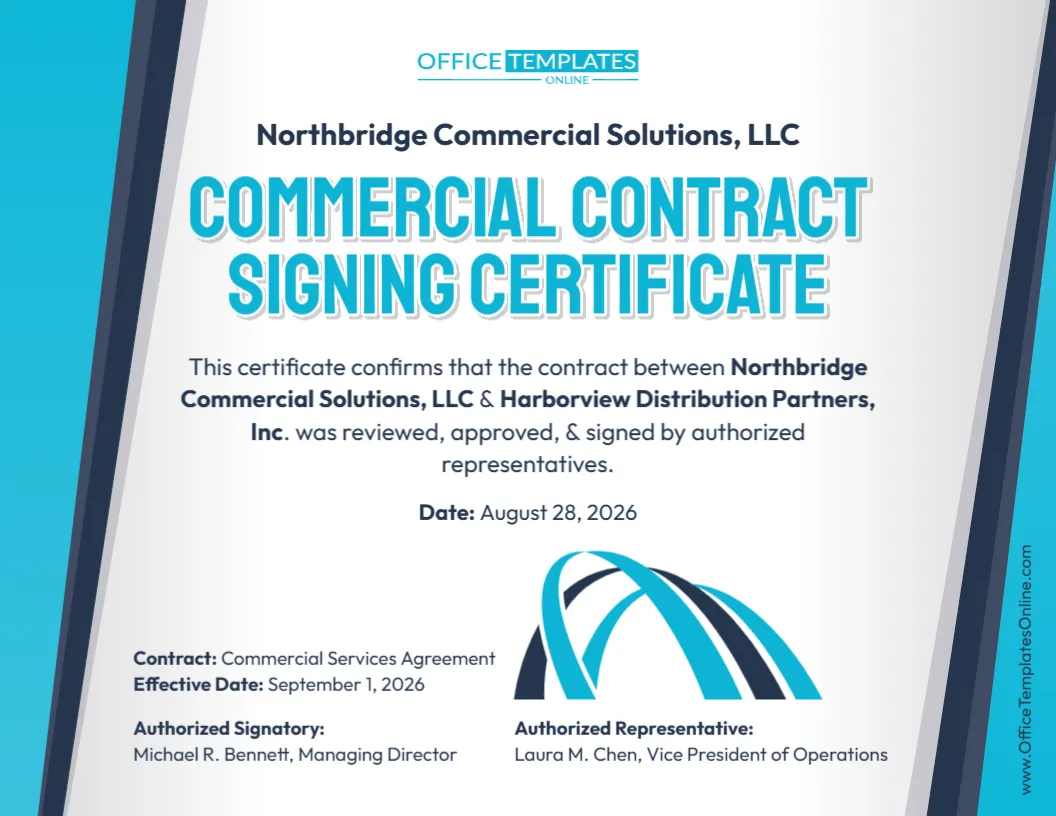 Commercial Contract Signing Certificate Template