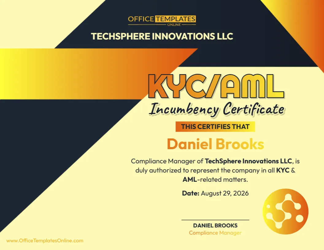 KYC/AML Incumbency Certificate Template
