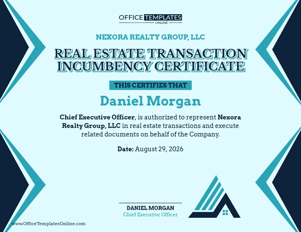 Real Estate Transaction Incumbency Certificate Template