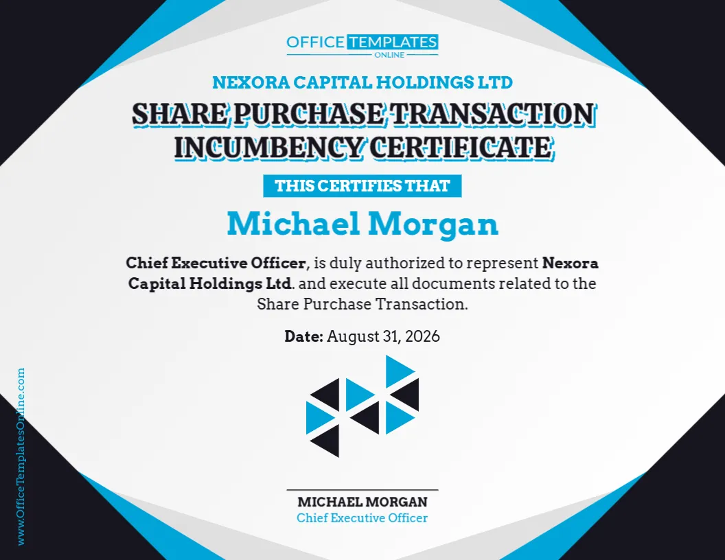 Share Purchase Transaction Incumbency Certificate Template
