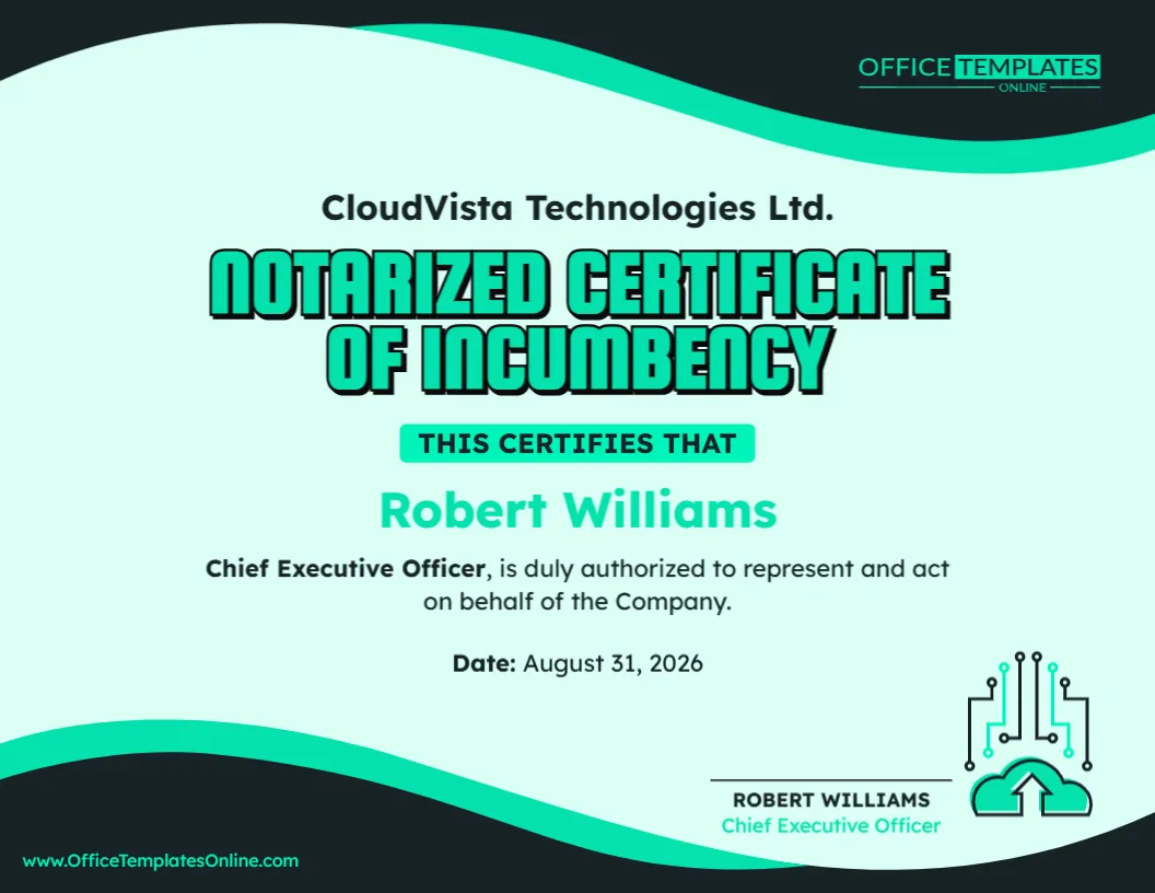 Notarized Certificate of Incumbency Template