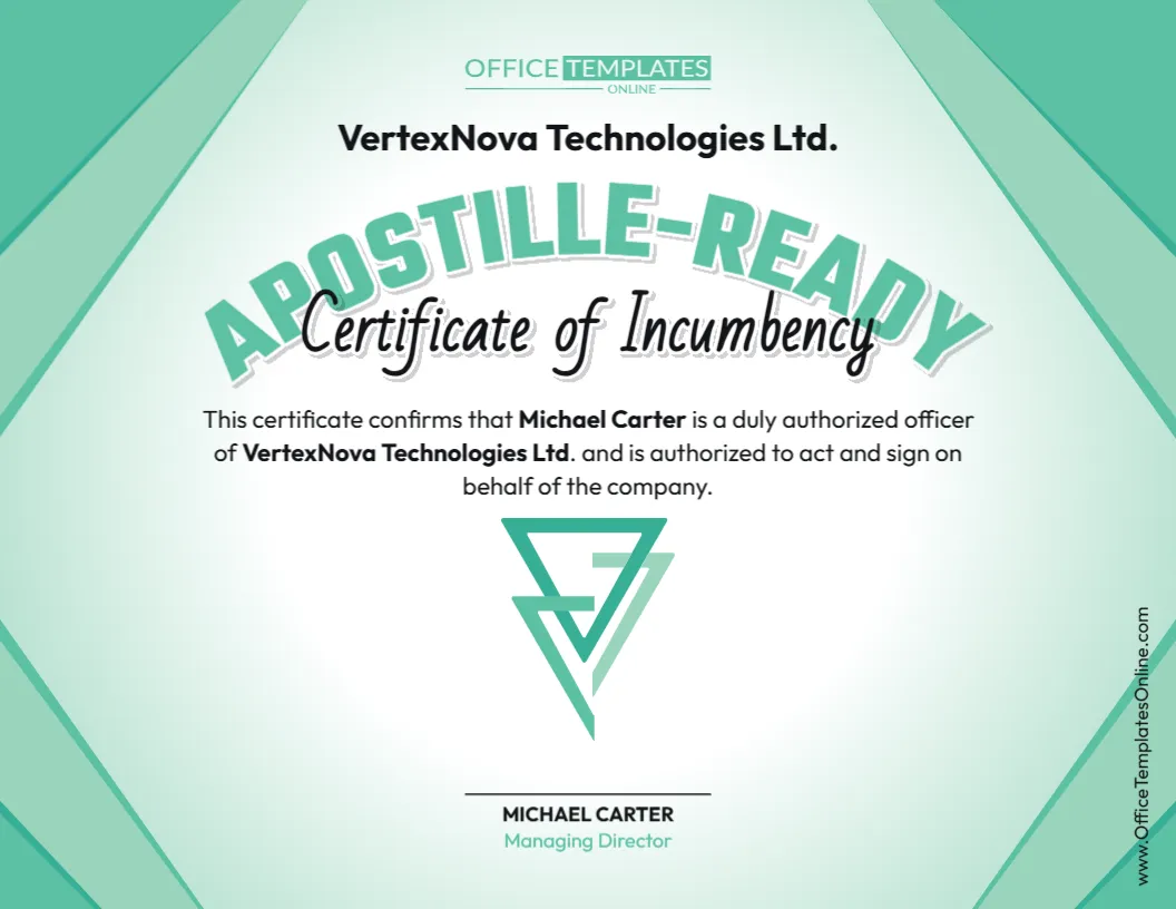 Apostille-Ready Certificate of Incumbency Template