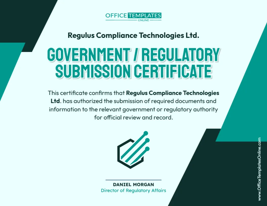 Government/Regulatory Submission Certificate Template