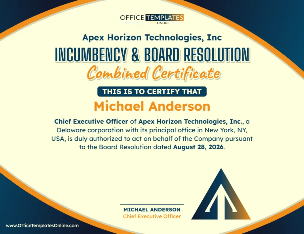 Incumbency & Board Resolution Combined Certificate Template