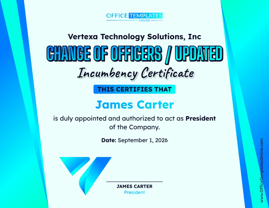 Change of Officers / Updated Incumbency Certificate Template