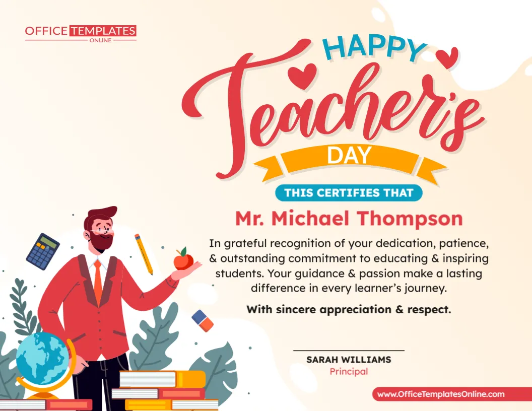 Customizable Teachers’ Day Certificate of Appreciation Template