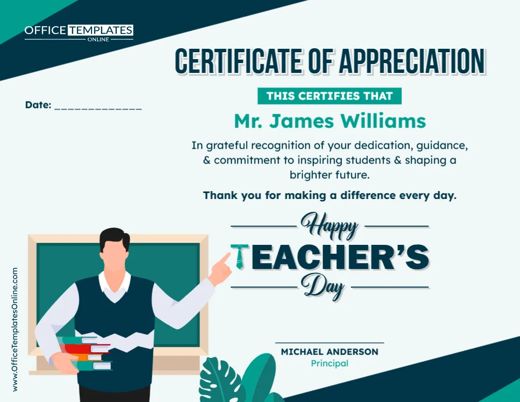 Editable Teacher Appreciation Certificate Template