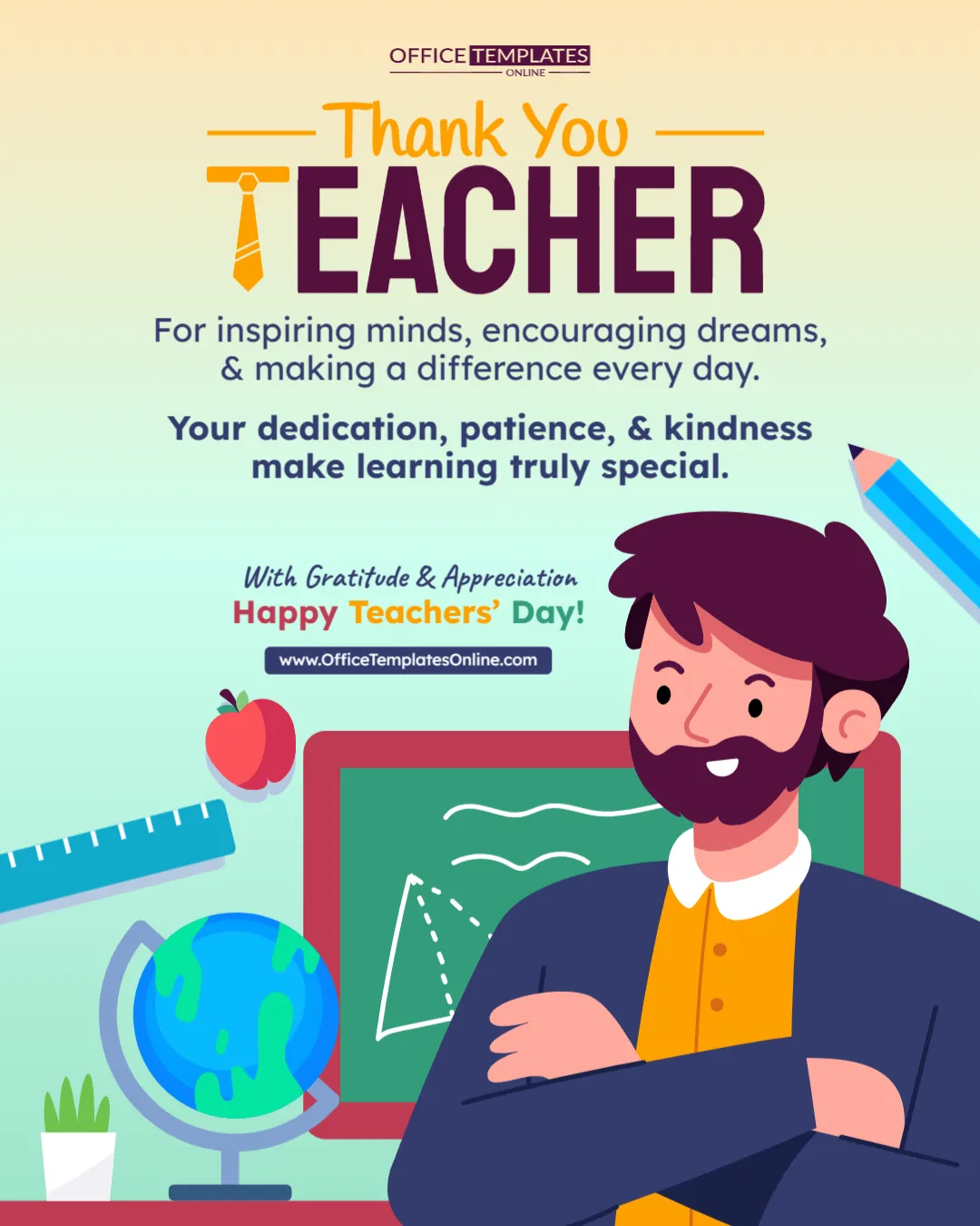 Editable Thank You Teacher Poster Template