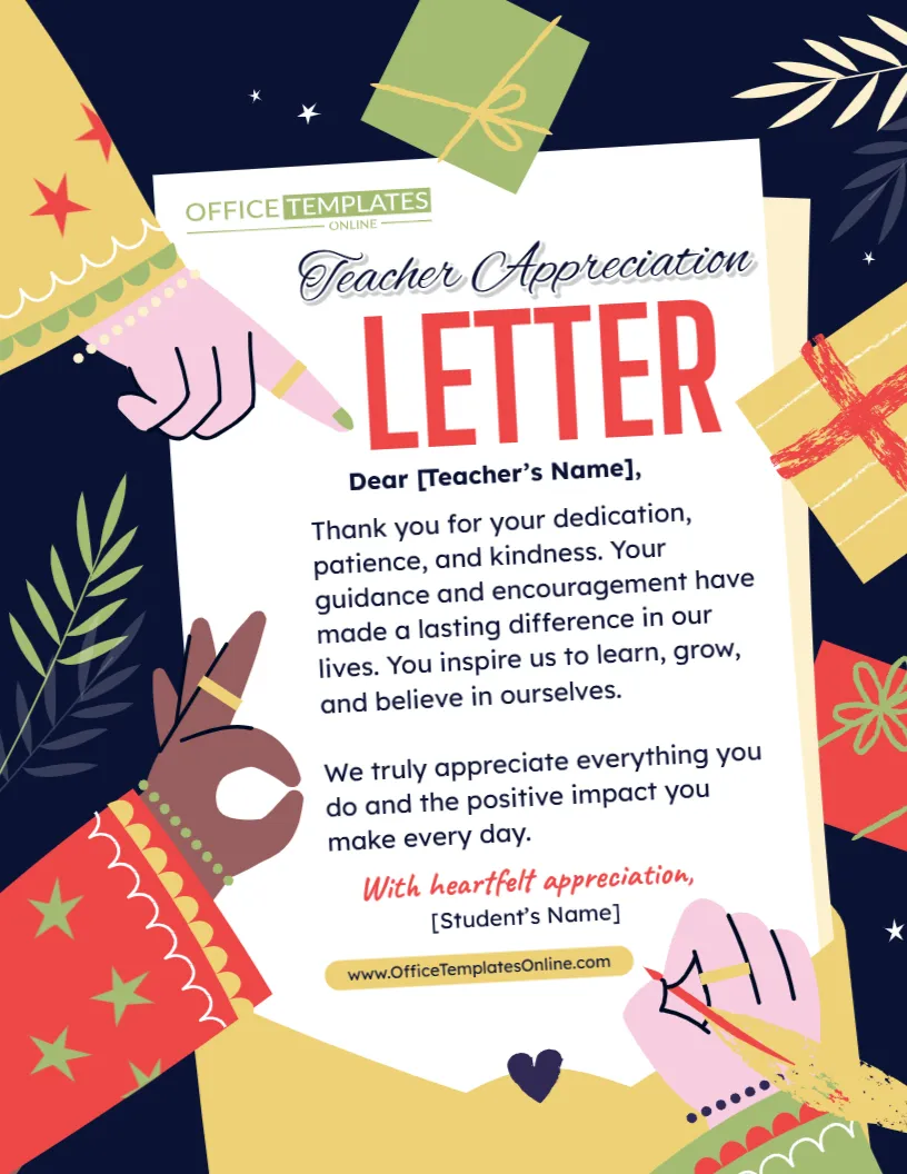 Editable Teacher Appreciation Letter Template