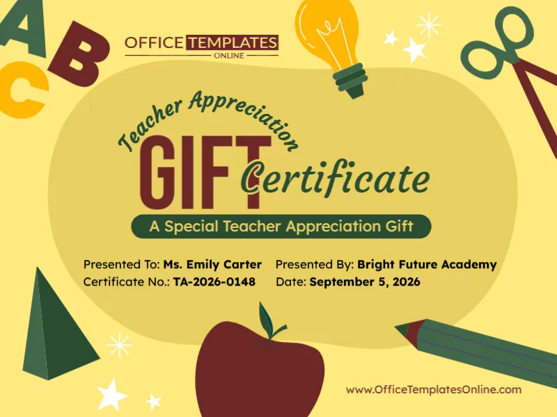 Teacher Appreciation Gift Certificate Template – Edit Online & Download