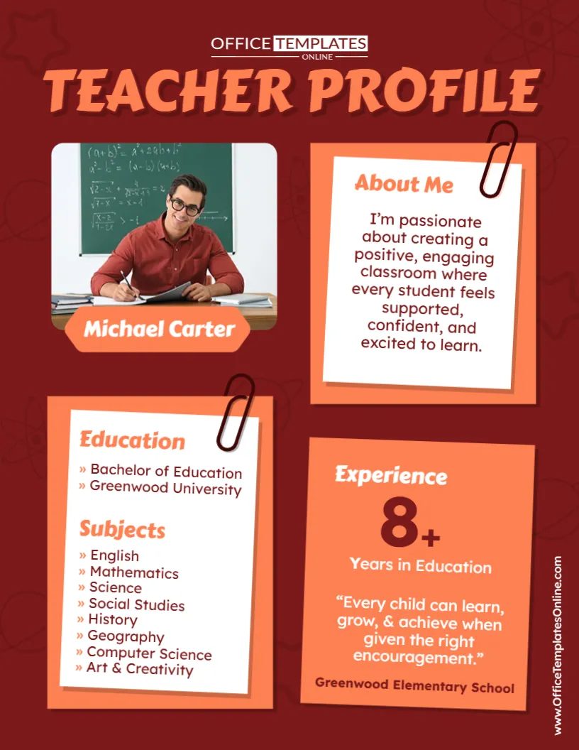 Teacher Profile Template – Customize Your Professional Profile Online
