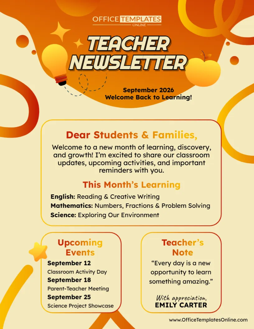 Teacher Newsletter Template – Customize Classroom Updates Online