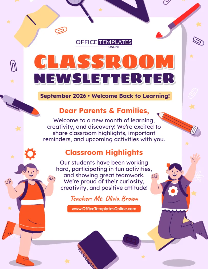 Editable Classroom Newsletter Template for Teachers
