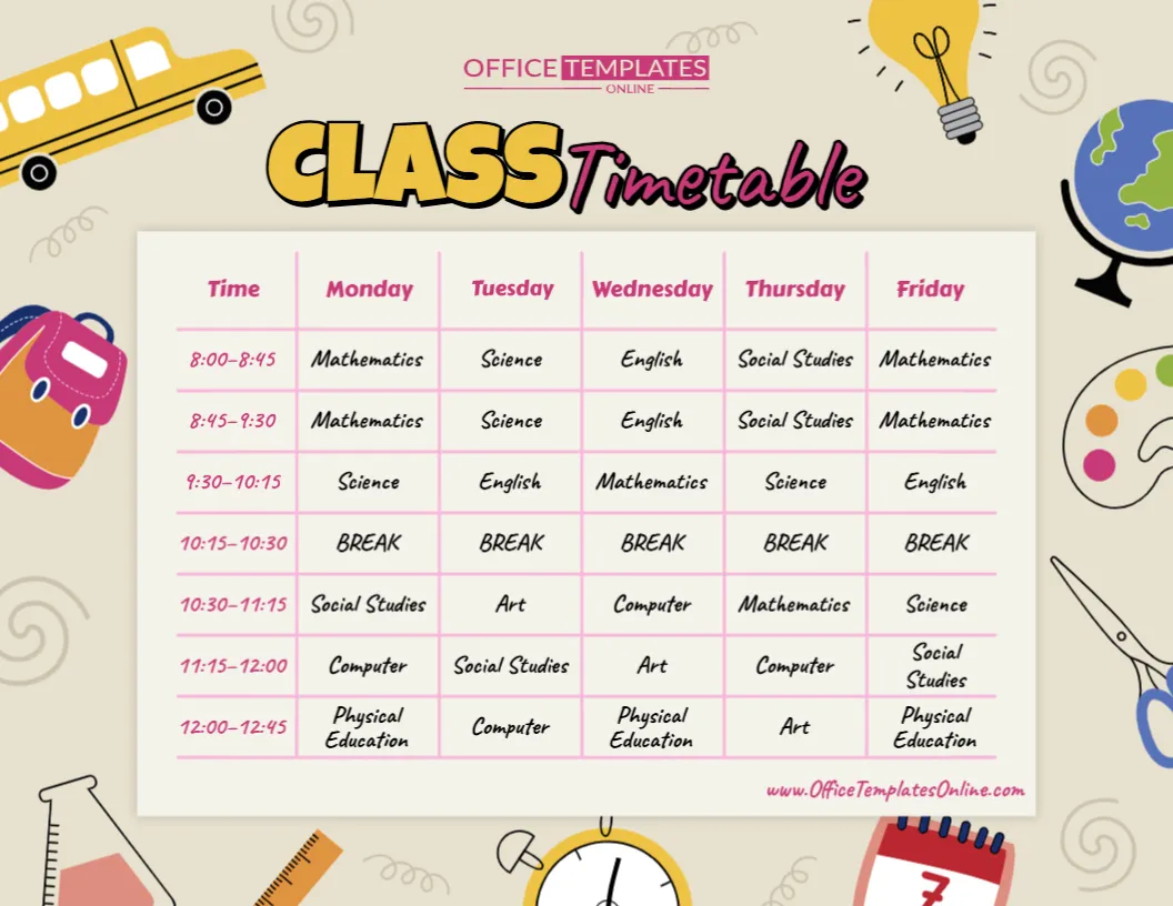 Editable Class Timetable Template