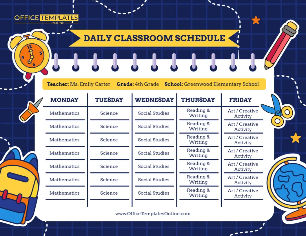 Editable Daily Classroom Schedule Template