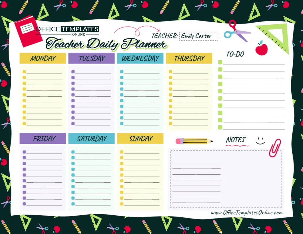 Editable Teacher Daily Planner Template