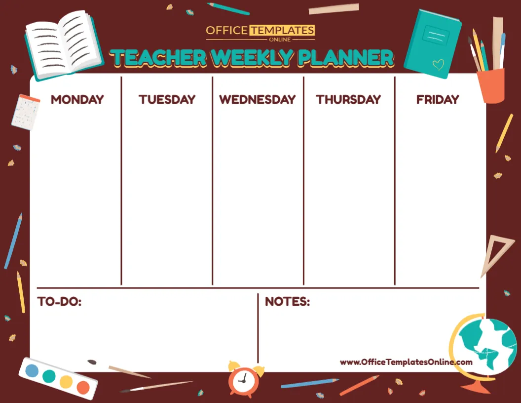 Editable Teacher Weekly Planner Template