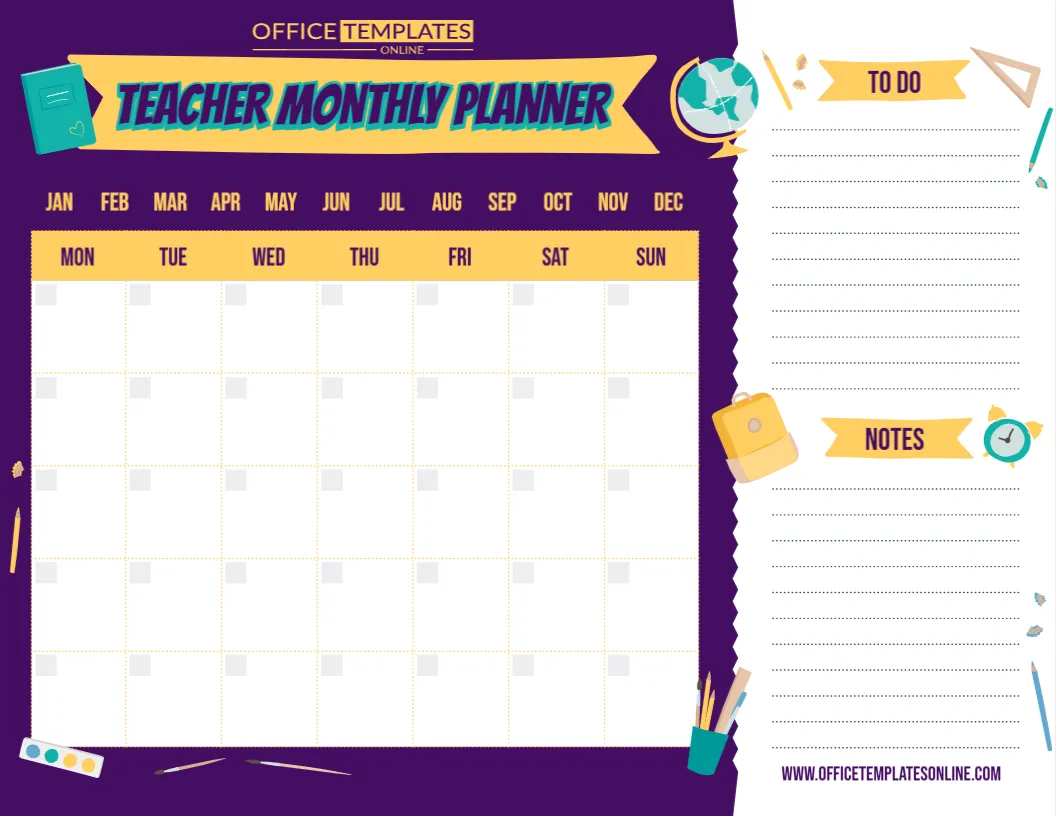 Editable Teacher Monthly Planner Template