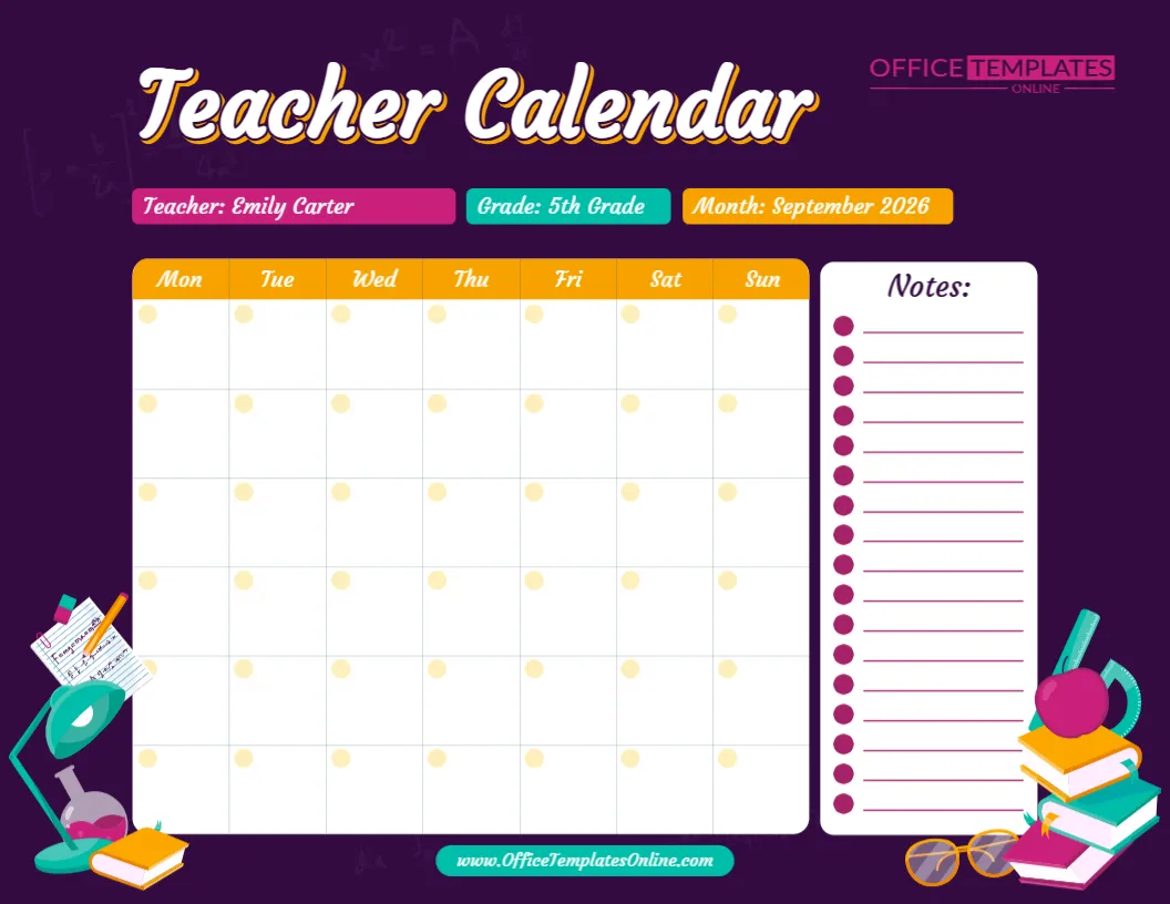 Editable Teacher Calendar Template