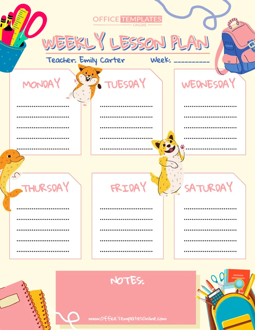 Free Weekly Lesson Plan Template for Teachers – Edit Online