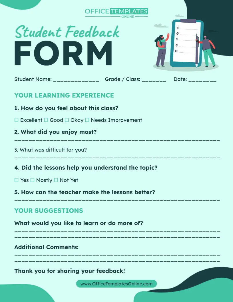 Free Student Feedback Form Template – Customize Online