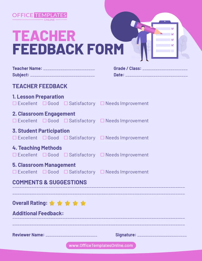 Free Teacher Feedback Form Template – Edit Online