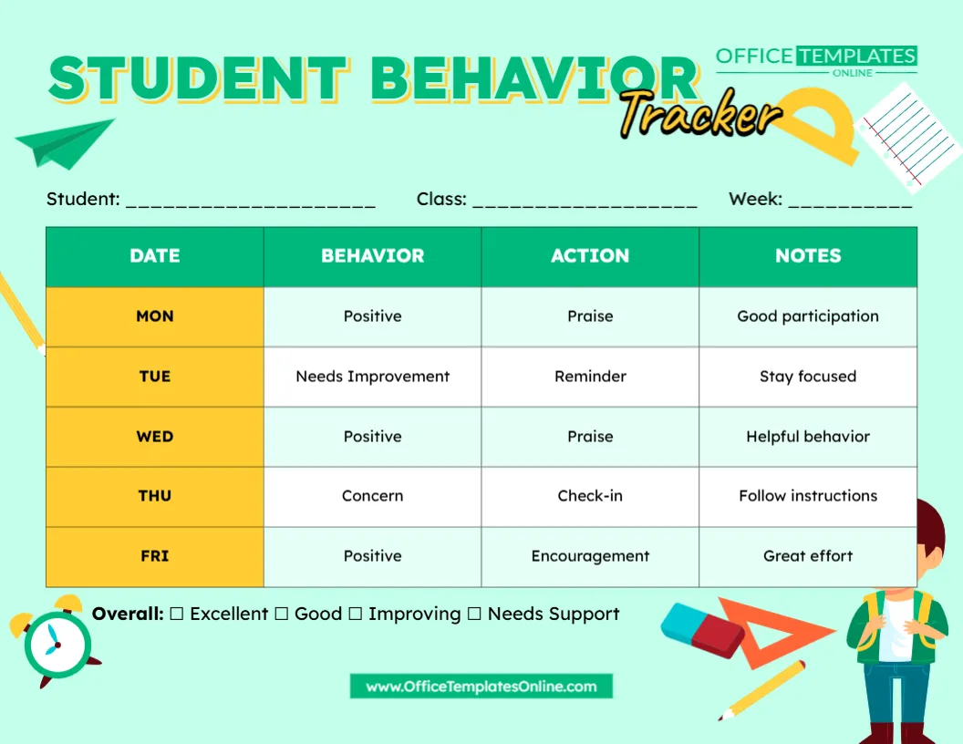 Free Student Behavior Tracker Template – Customize Online