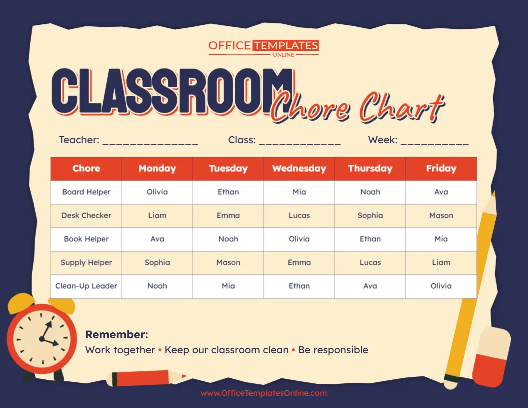 Free Classroom Chore Chart Template – Customize Online