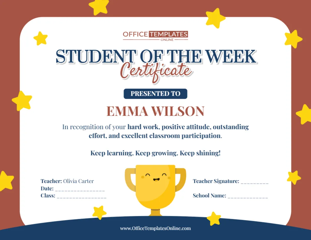 Free Student of the Week Certificate Template – Edit Online