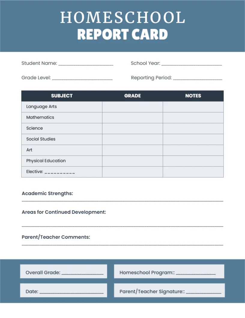 Homeschool Report Card Template